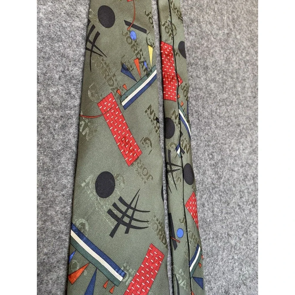 Vtg Michael Jordan Olive Green Silk Necktie Bugatchi Uomo Geometric Sportswear
